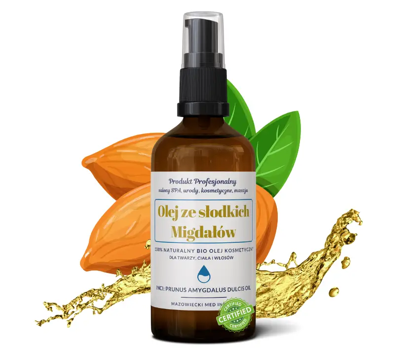 Olej ze SŁODKICH MIGDAŁÓW - produkt profesjonalny 100% naturalny dla skóry, twarzy i włosów